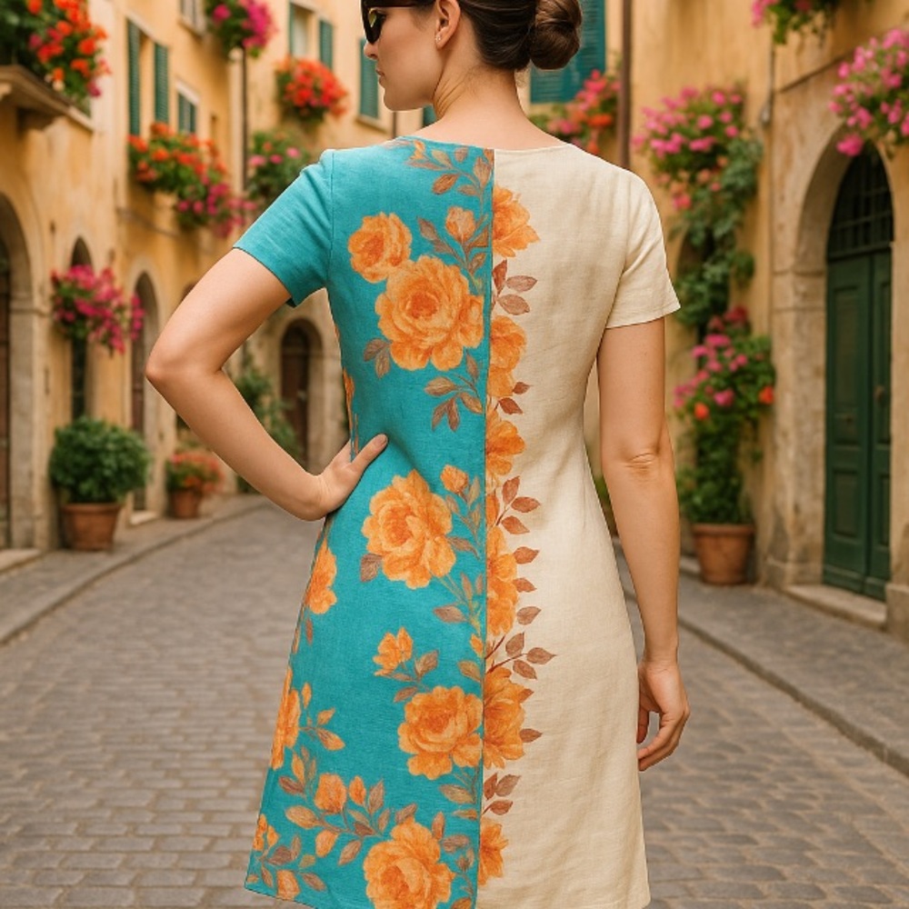 La Ragarre Italian Linen Floral Dress-Size M- New With Tags. - Picture 2 of 8